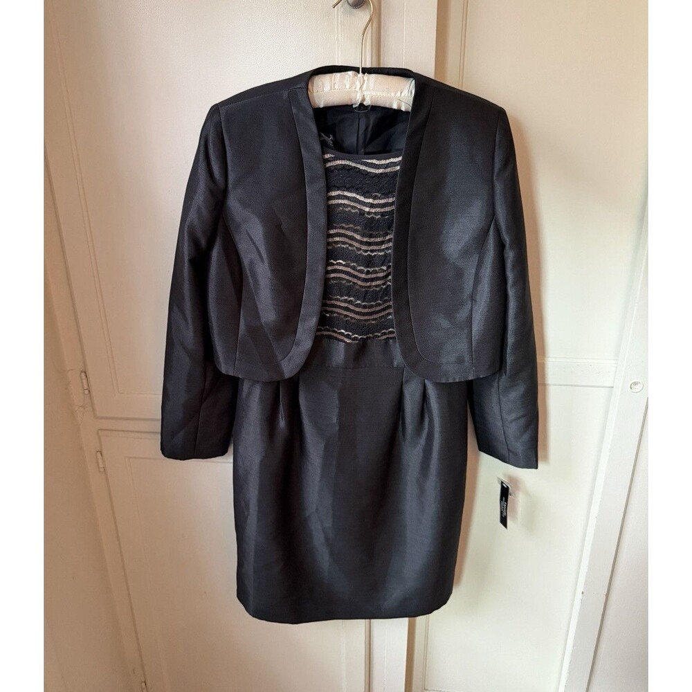 NWT Tahari Arthur S Levine Black Lace Cocktail Dress Jacket Set - Size 10